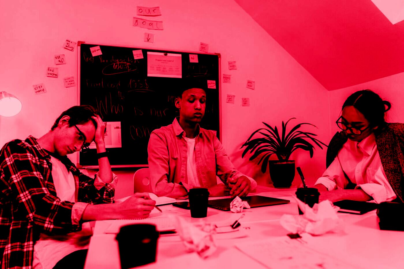 The team around a table during a working session