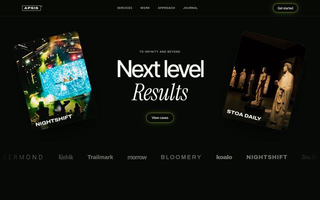 Apsis results cards & client marquee screenshot