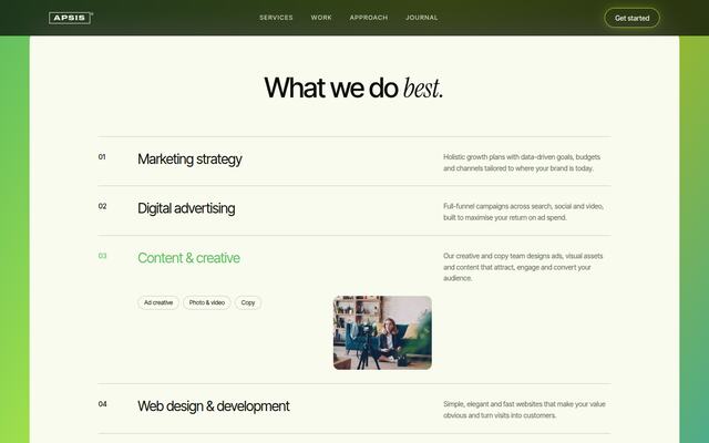 Apsis services on a gradient frame screenshot