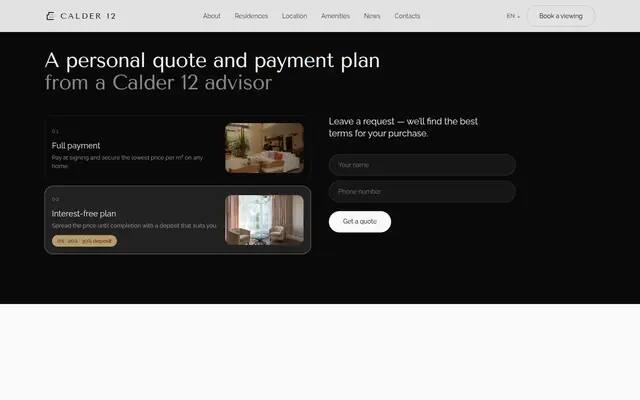 Calder 12 payment options screenshot