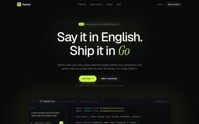 Kestrel live demo hero screenshot