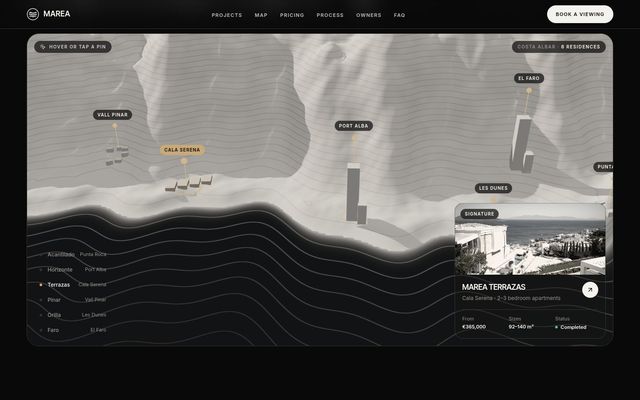 Marea 3d coast model with project pins screenshot