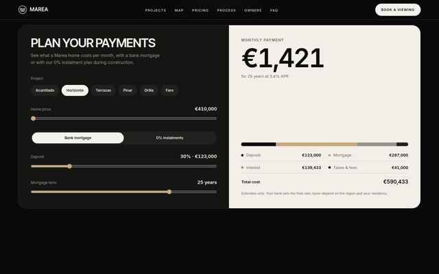 Marea payment planner screenshot