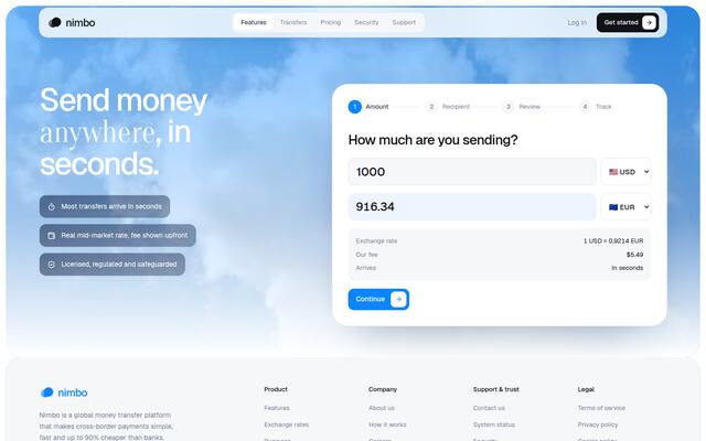 Nimbo four-step send flow screenshot