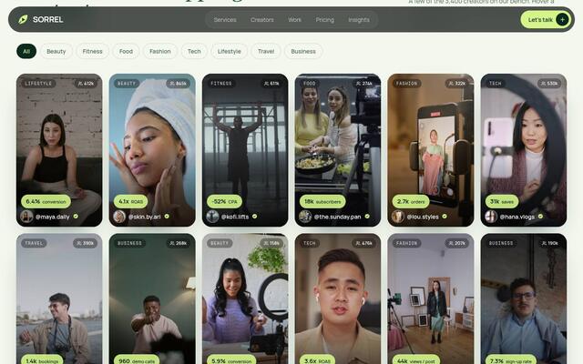 Sorrel filterable creator wall screenshot