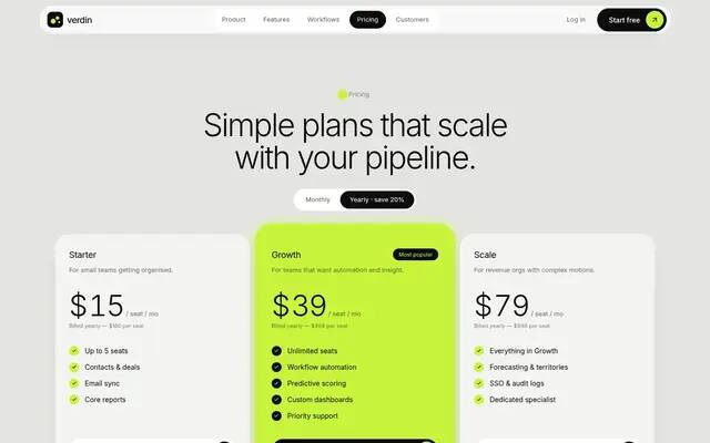 Verdin pricing screenshot