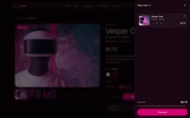 Vesper product page & cart screenshot